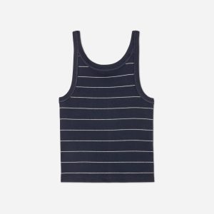 The Pima Micro-Rib Short Tank | Navy / White