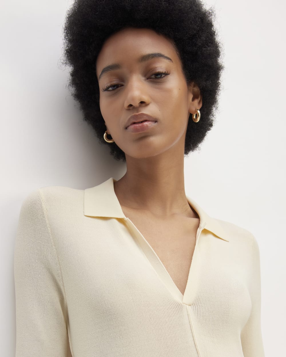 The Viscose Knit Polo Midi Dress | Beige - Image 4