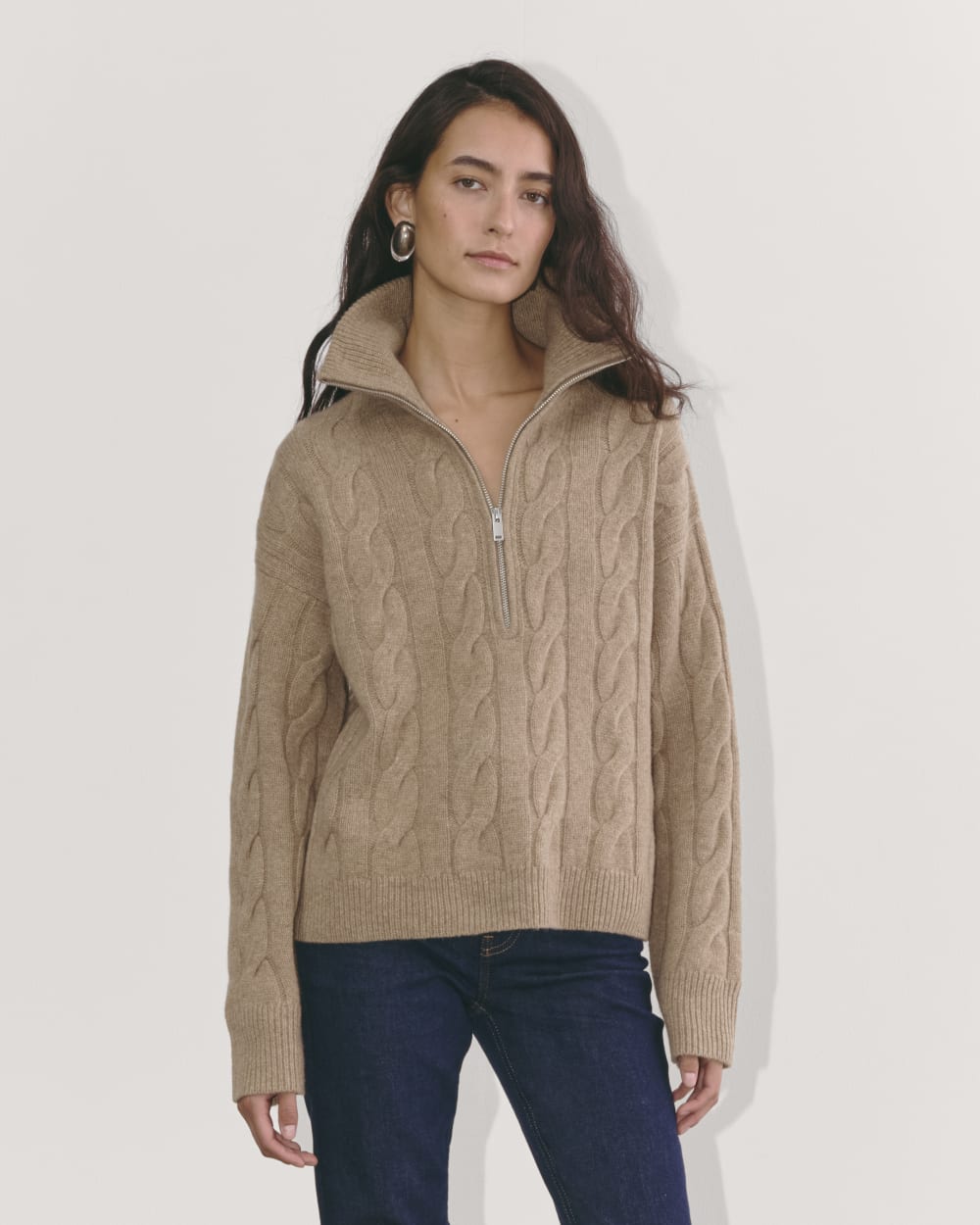 The Cable Half-Zip in Luxe Merino | Oat Melange