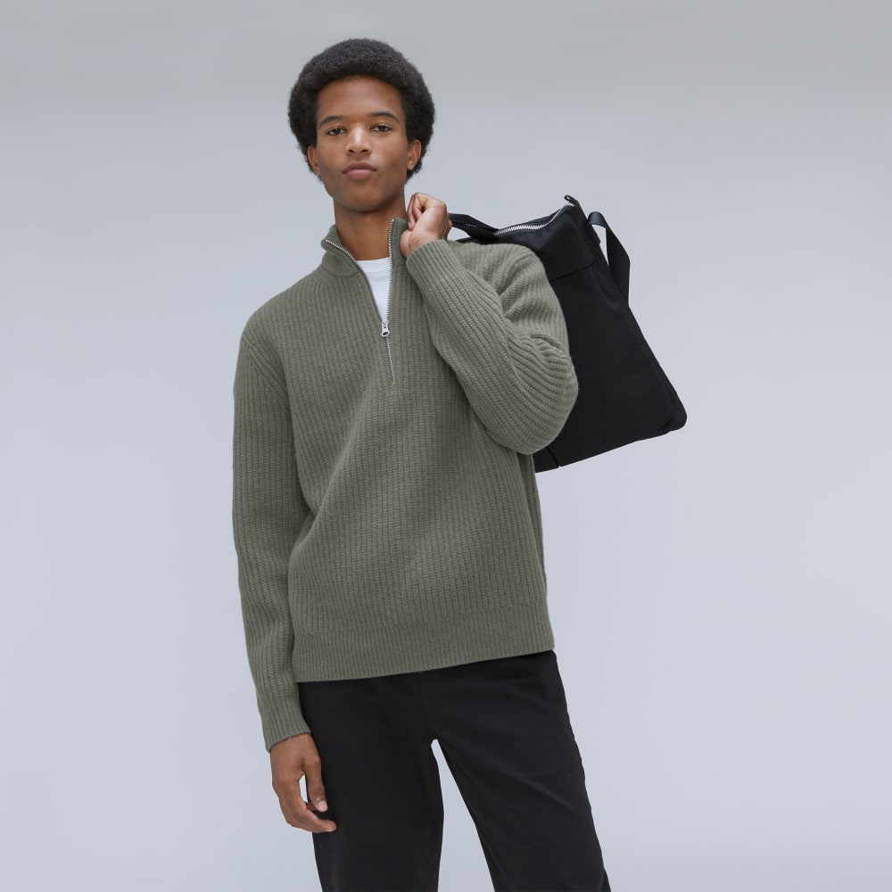 The Felted Merino Half-Zip Sweater | Storm Green