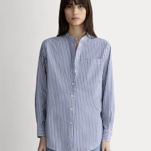 The Oversized Shirt in Ultrasoft Cotton | Bone / Mazarine Blue