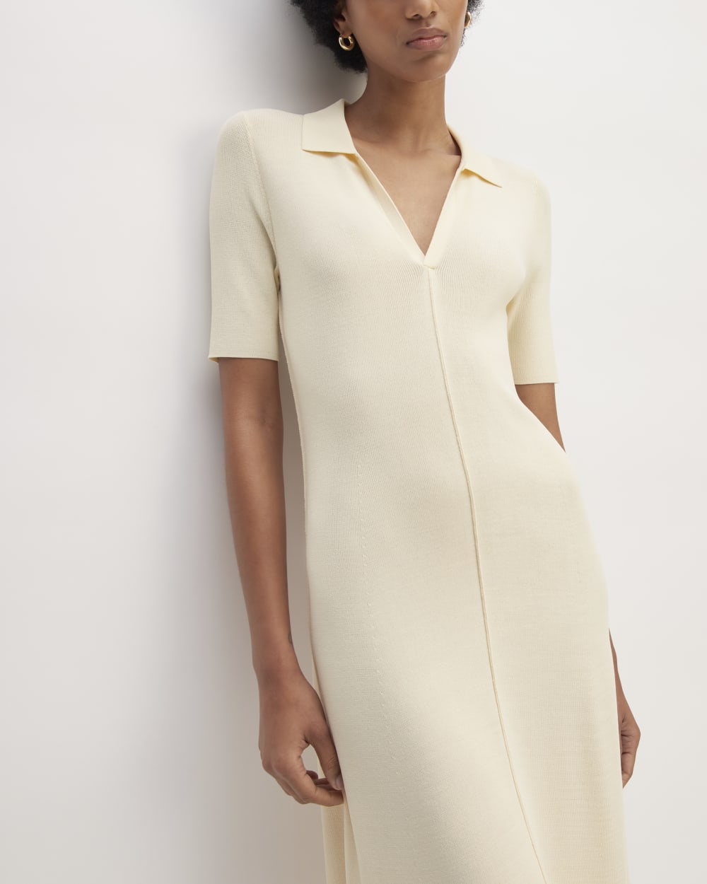 The Viscose Knit Polo Midi Dress | Beige - Image 5