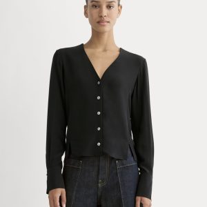The V-Neck Blouse in Washable Silk | Black