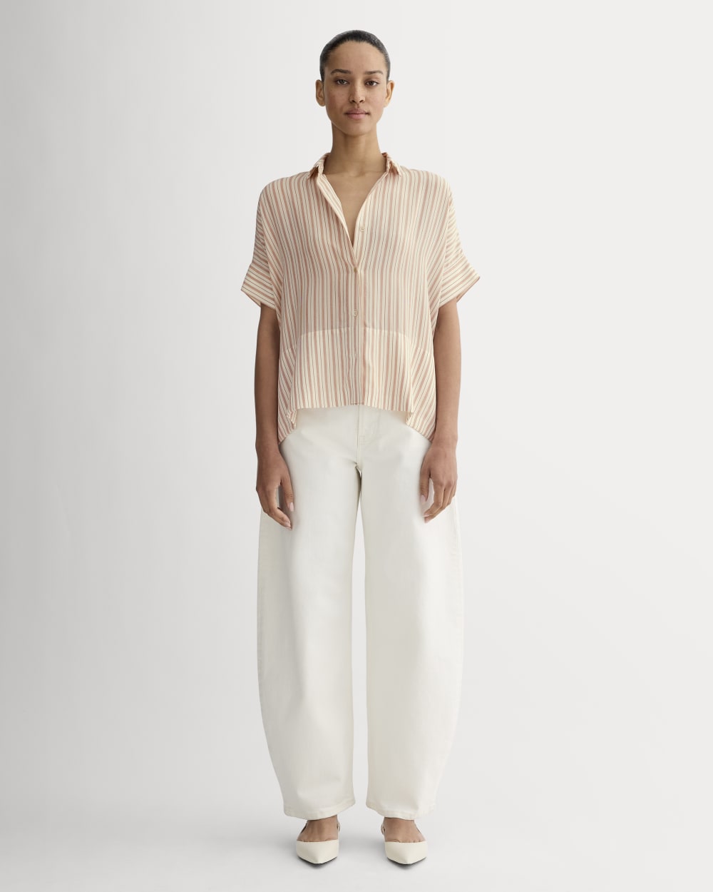 The Boxy Shirt in Washable Silk | Bone / Dusky Rose - Image 3