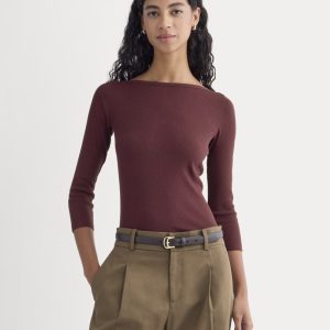 Luxe Rib 3/4 Sleeve Boatneck Tee | Heathered Port Royale