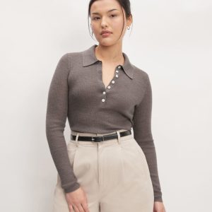 The Polo in Ultrasoft Merino | Heather Cocoa