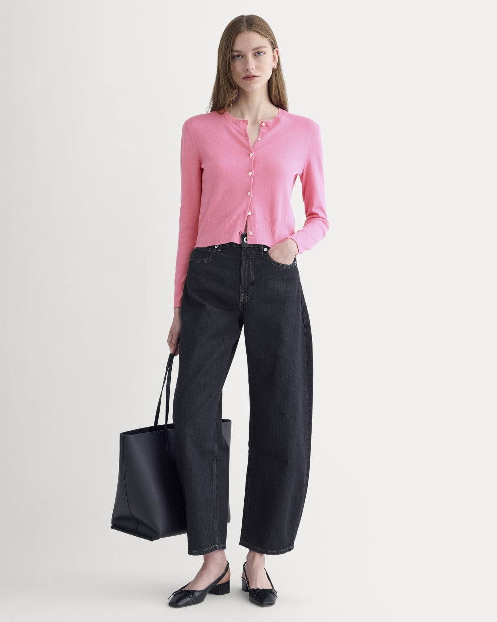The Cropped Cardigan in Cotton Cashmere | Deep Pink - Image 3