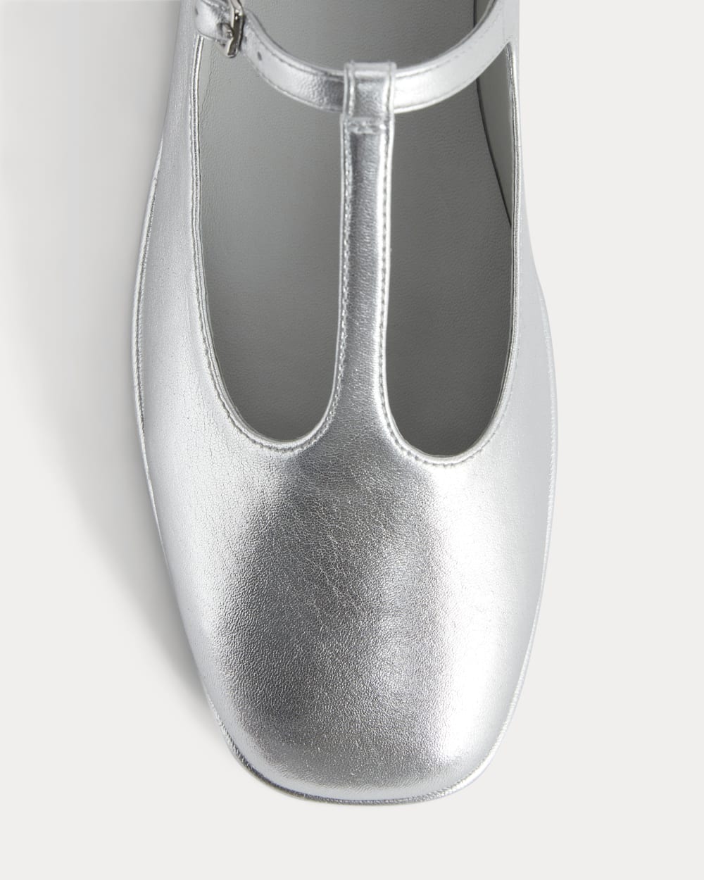 The Leather T-Strap Flat | Silver - Image 7