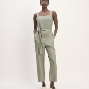 The Linen Side-Button Jumpsuit | Sage Green