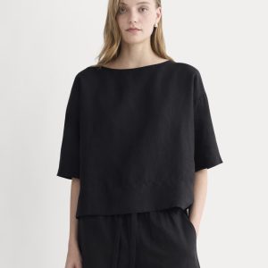 The Boatneck Top in Linen | Black