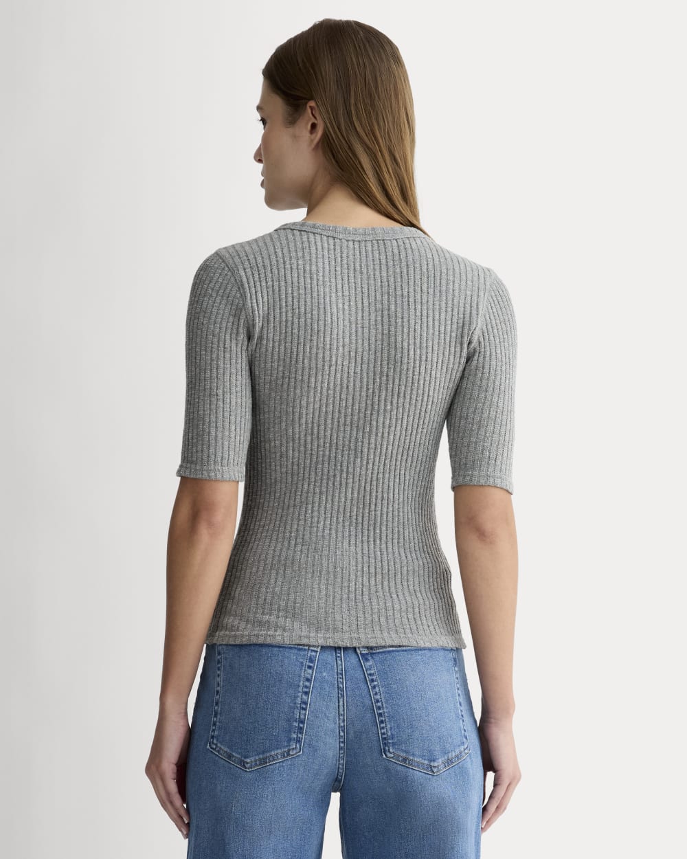 The Rib-Knit Short-Sleeve Henley | Mid Heather Grey - Image 5