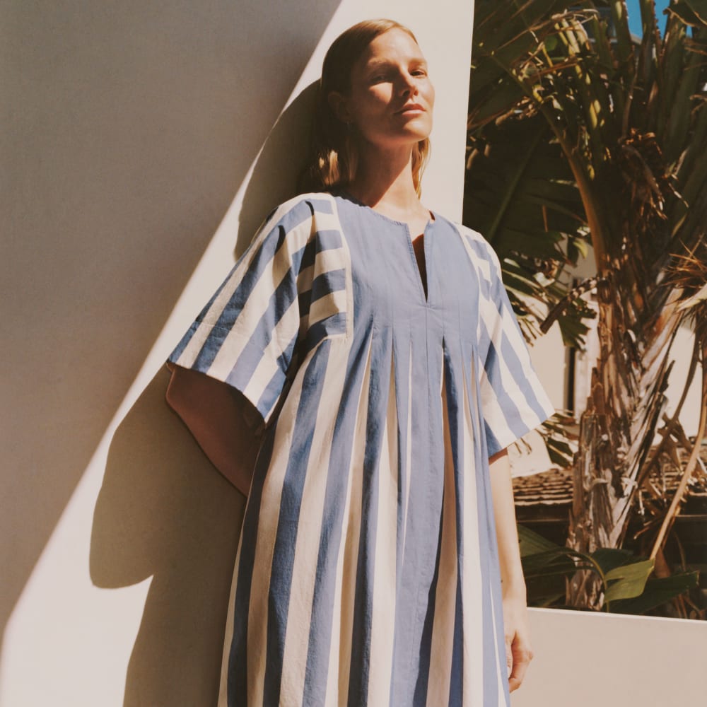 The Poplin Caftan Dress | Mazarine Blue / Bone - Image 8