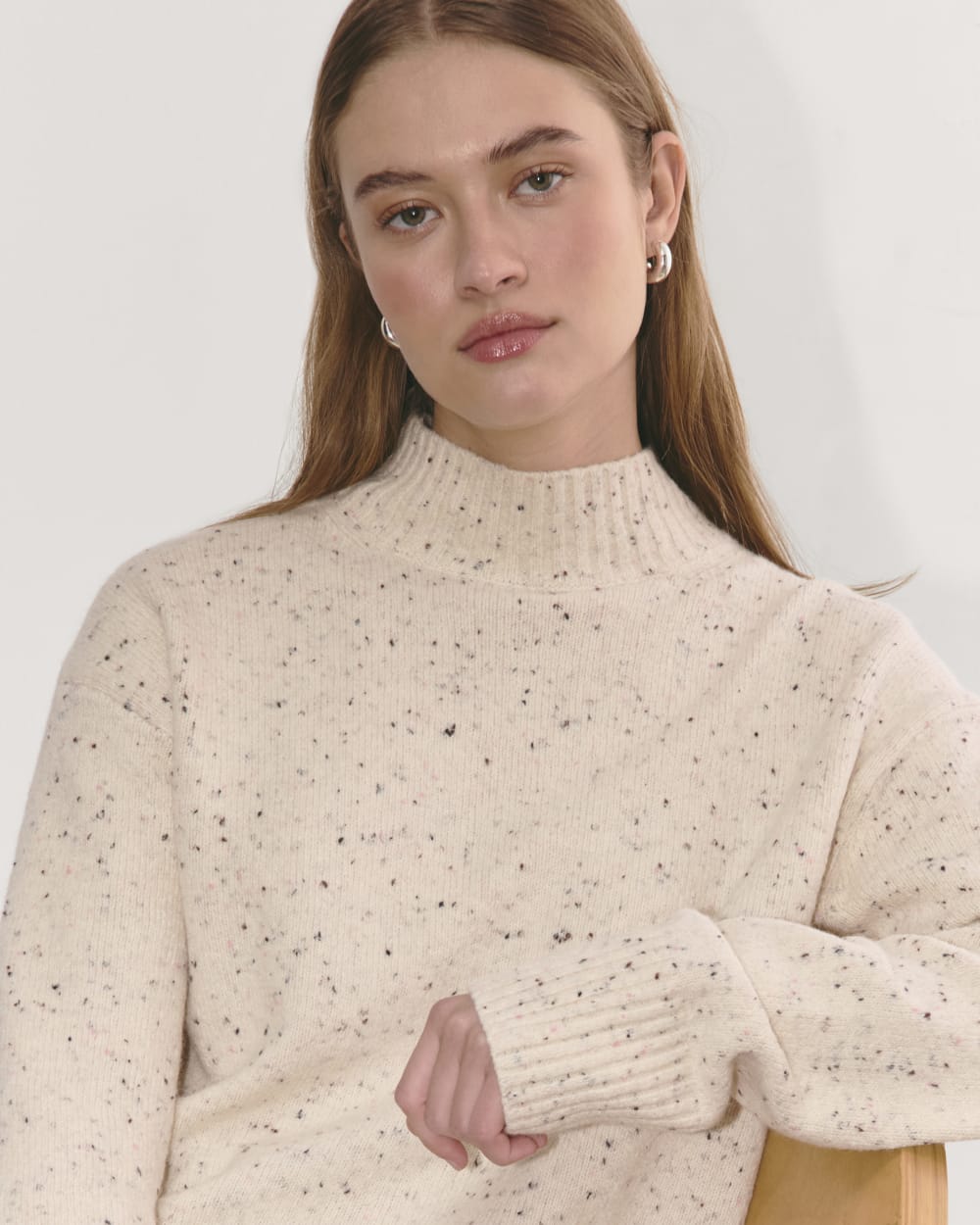The Mockneck Sweater in Plush Cotton | Cream Confetti - Image 3