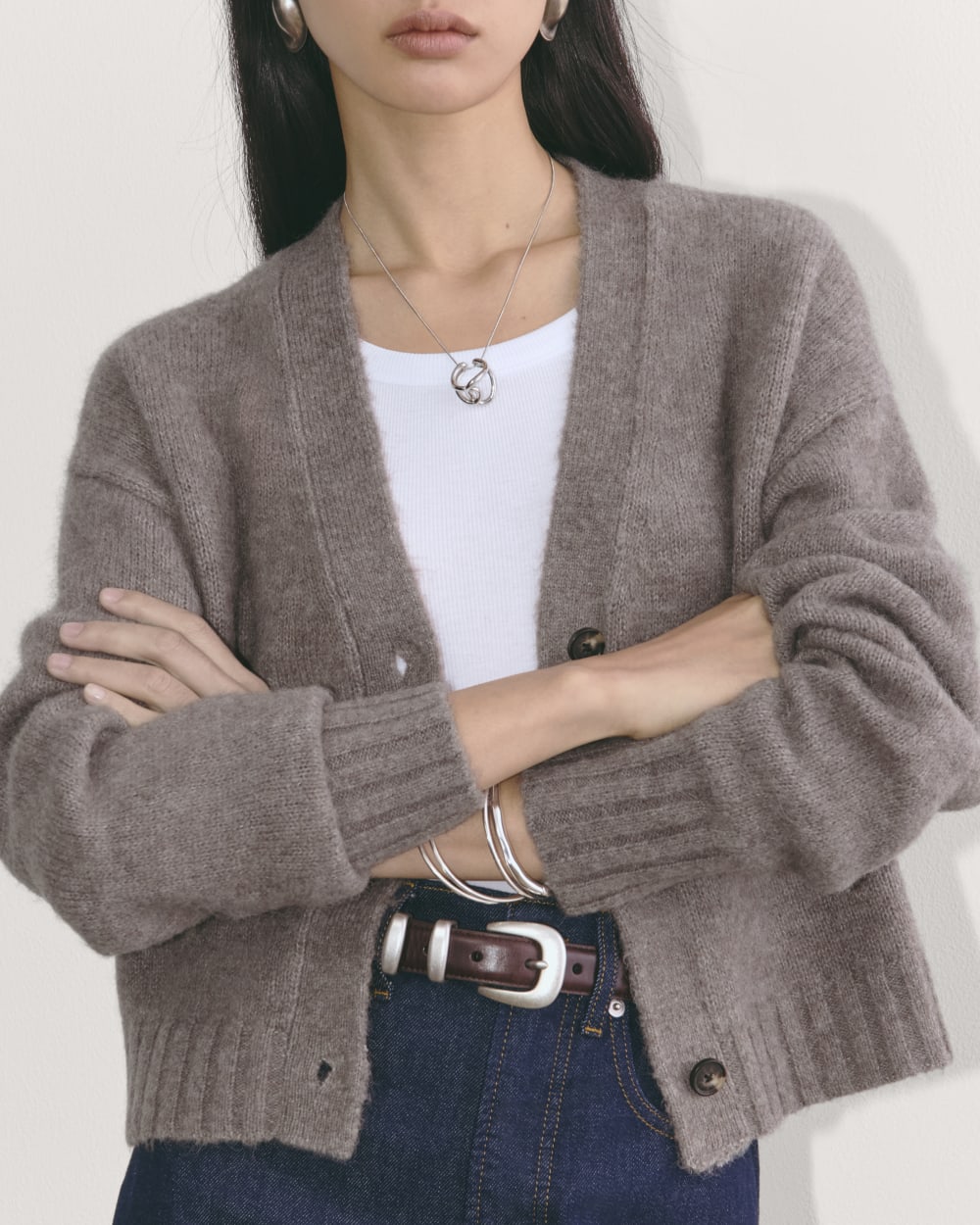The Boxy Cardigan in Alpaca | Taupe Melange - Image 3