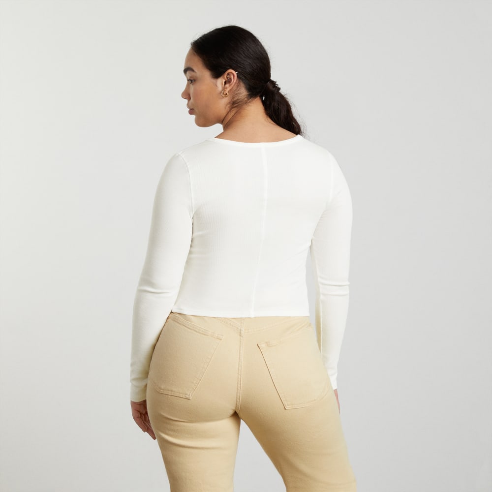 The Pima Micro-Rib Cropped Long-Sleeve Crew | White - Image 5