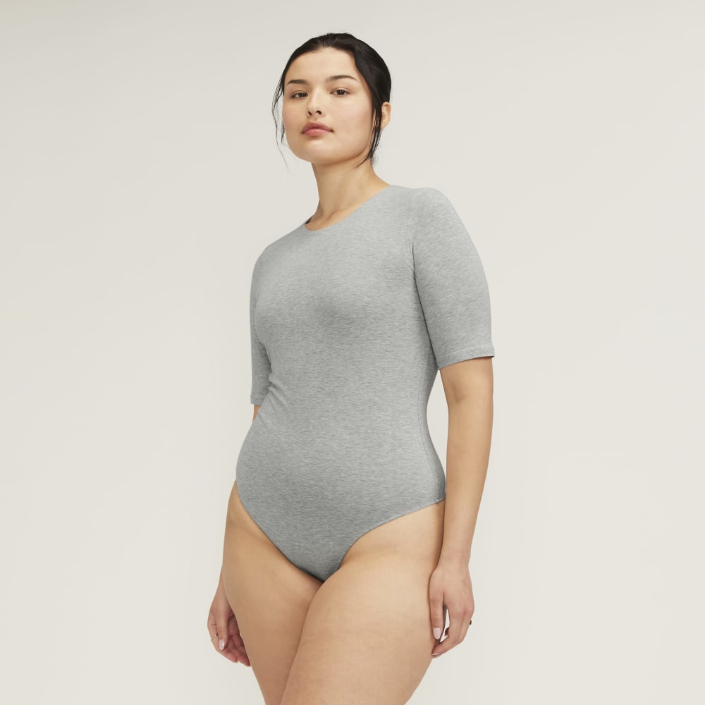 The Short-Sleeve Crew Neck Bodysuit | Heathered Grey | Thong - Image 3
