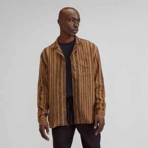 The Relaxed Linen Long-Sleeve Shirt | Toasted Coconut / Black