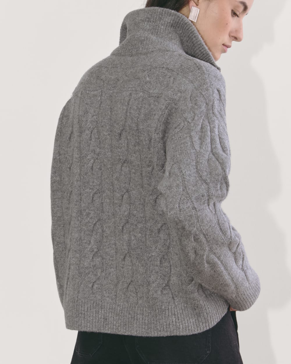 The Cable Half-Zip in Luxe Merino | Heathered Mid-Grey - Image 6