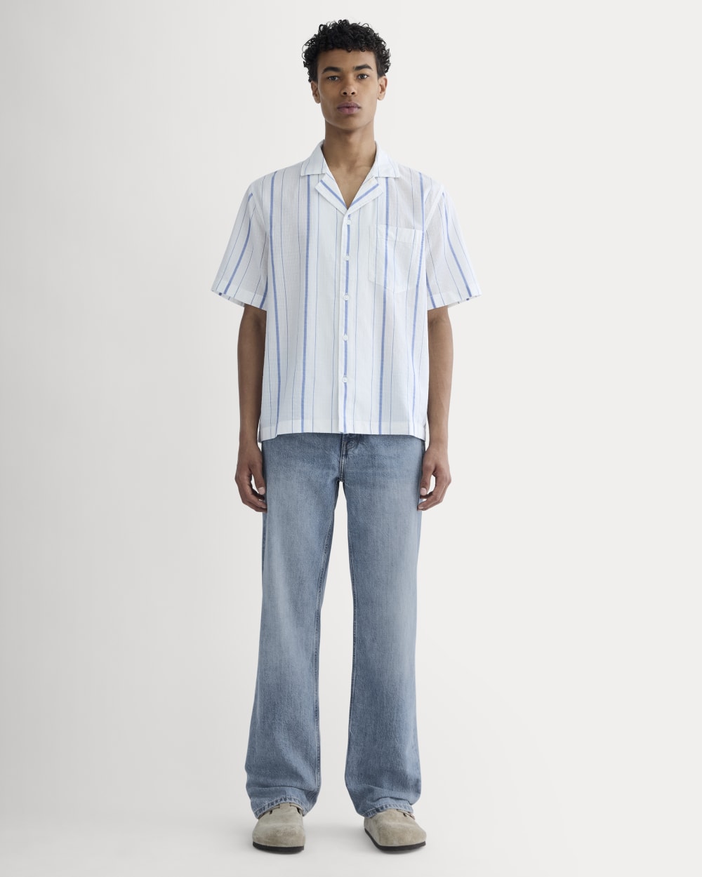 The Textured Resort Shirt | Bone / Dutch Blue - Image 3