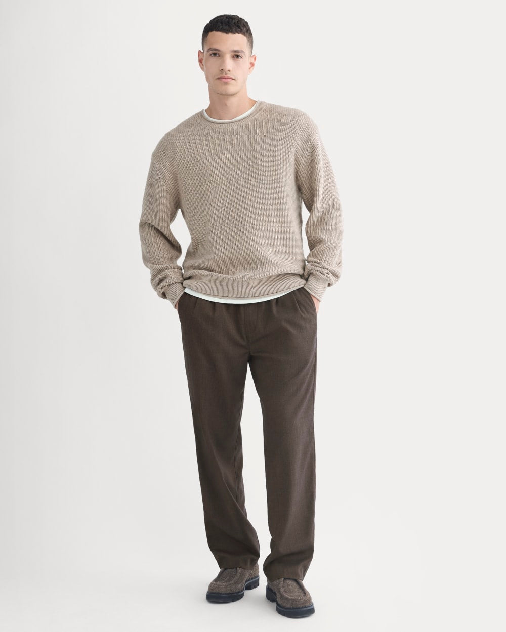 Waffle Rollneck Crew in Everyday Cotton | Heathered Oatmeal - Image 3