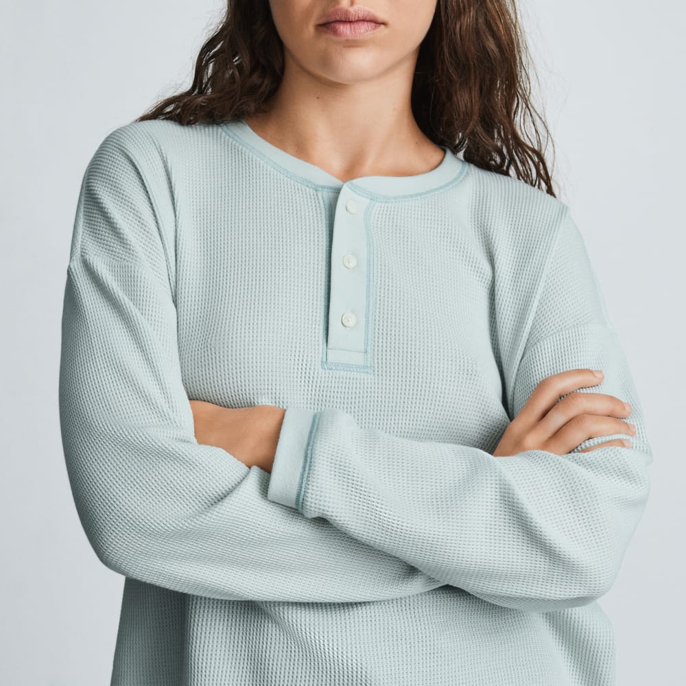 The Organic Cotton Waffle Henley | Ice Blue - Image 3