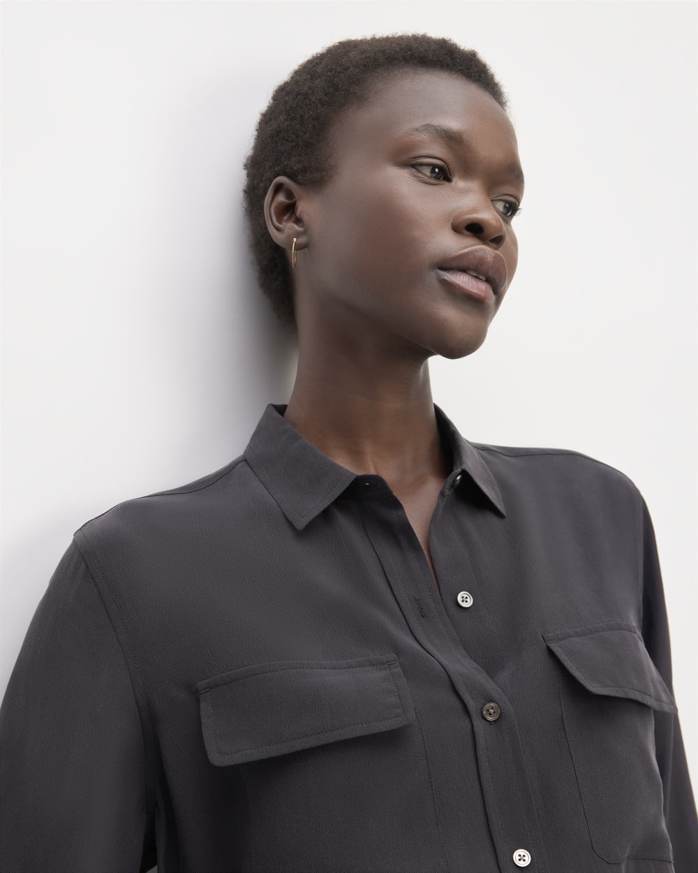The Utility Shirt in Washable Silk | Black - Image 4