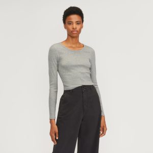 The Supima? Micro Rib Cropped Long-Sleeve Crew |  Heathered Grey