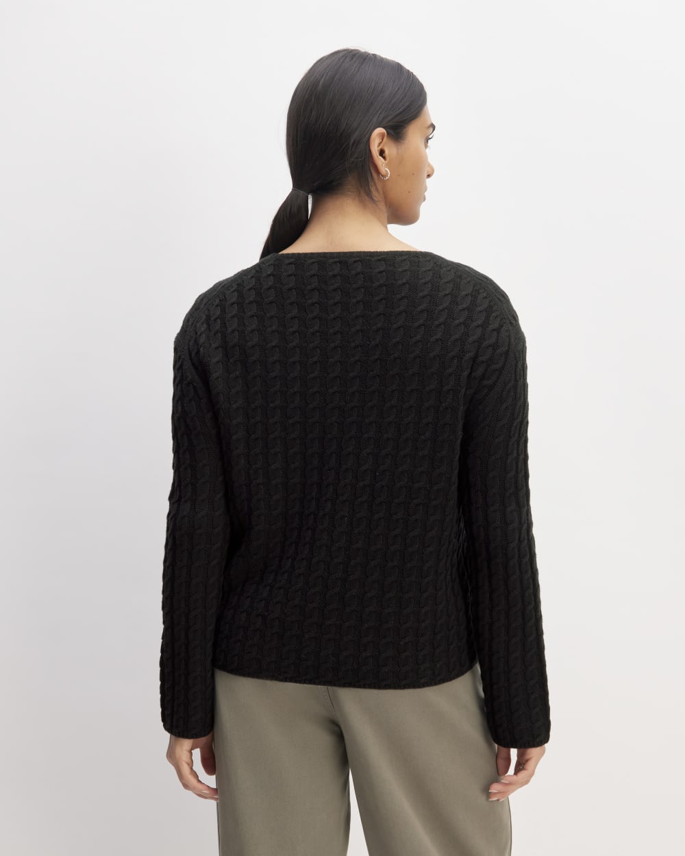 The Cotton Merino Cable Crew | Black - Image 6