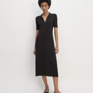 The Viscose Knit Polo Midi Dress | Black